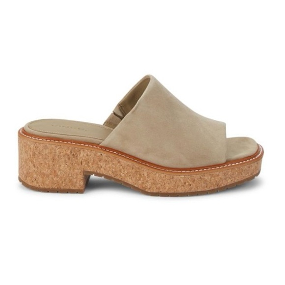 Vince 8.5 Maddy-B Suede Cork Sandals Women's Beige Slip-On Platform Shoes - Picture 1 of 13